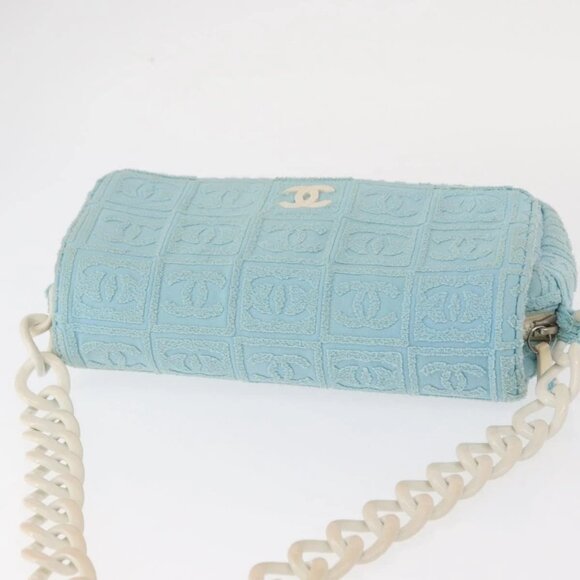 CHANEL Plastic Chain Shoulder Bag Pile Light Blue Silver CC Auth 158681V - Picture 11 of 16